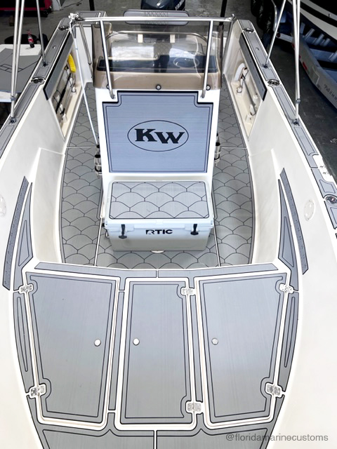 SeaDek®- Custom Gray over Black on Keywest boat. Installed by Florida Marine Customs