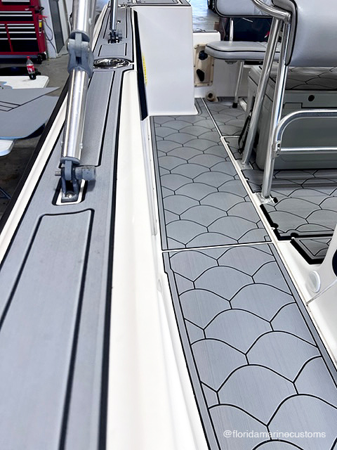 SeaDek®- Gray over Black on Keywest boat. Installed by Florida Marine Customs