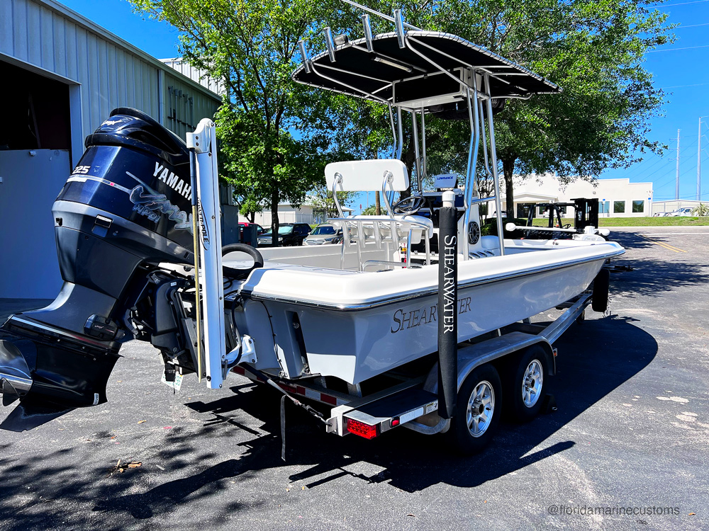Shearwater Boat Power Pole Installed by Florida Marine Customs