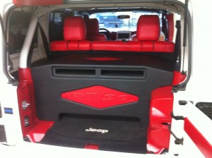 Custom Box and interior installed in a four door Jeep Wrangler.