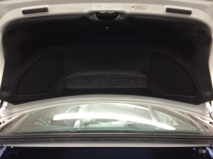 Custom built trunk lid with a Mmats 3 way component set trimmed out in vinyl.