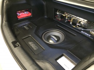 Optima redtop and Airrex air ride compressor custom trimmed with black vinyl.
