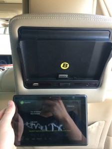 Removable Smart Logic Tablet Active headrest solution from Visualogic installed in a 2013 Mercedes S550.