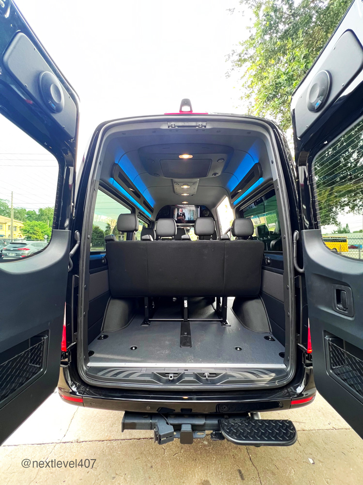 Orlando Custom Audio Alpine Speakers Mercedes Benz Van Doors open
