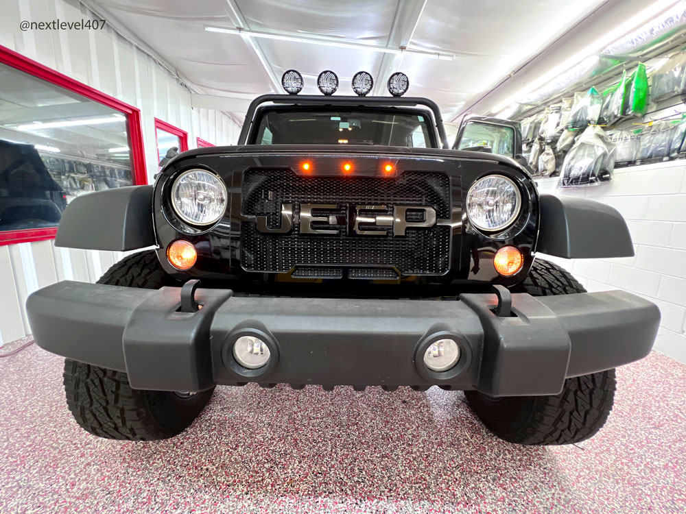 Jeep Wrangler Custom headlights LED Accent Lighting Custom Hardware and lettering Next level Orlando