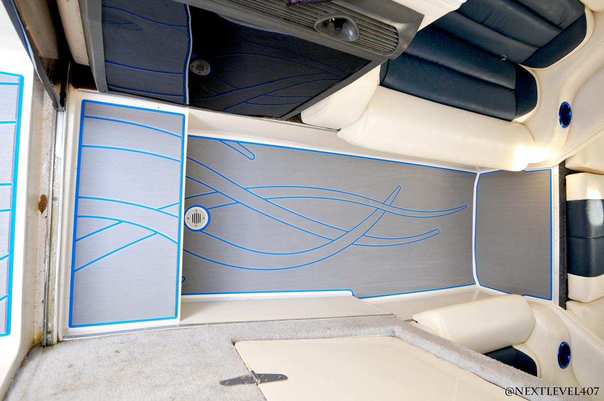 Commander Boat Gets Matching Flamed SeaDek® Flooring | Orlando Custom Audio