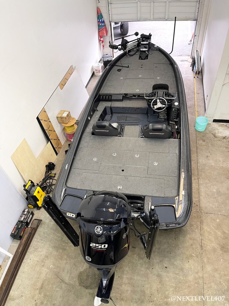 Next-Level-Inc-Custom-Phonex-Boat-SeaDek-Marine-Flooring-Install-American-Flag-Logo-Full-Top-View-Interior-Profile