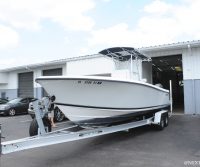 White-Contender-Fishing-Boat-Yamaha-Engines-Custom-SeaDek-Marine-Flooring-Blue-Grey-Pattern-Full-Profile-On-Trailer