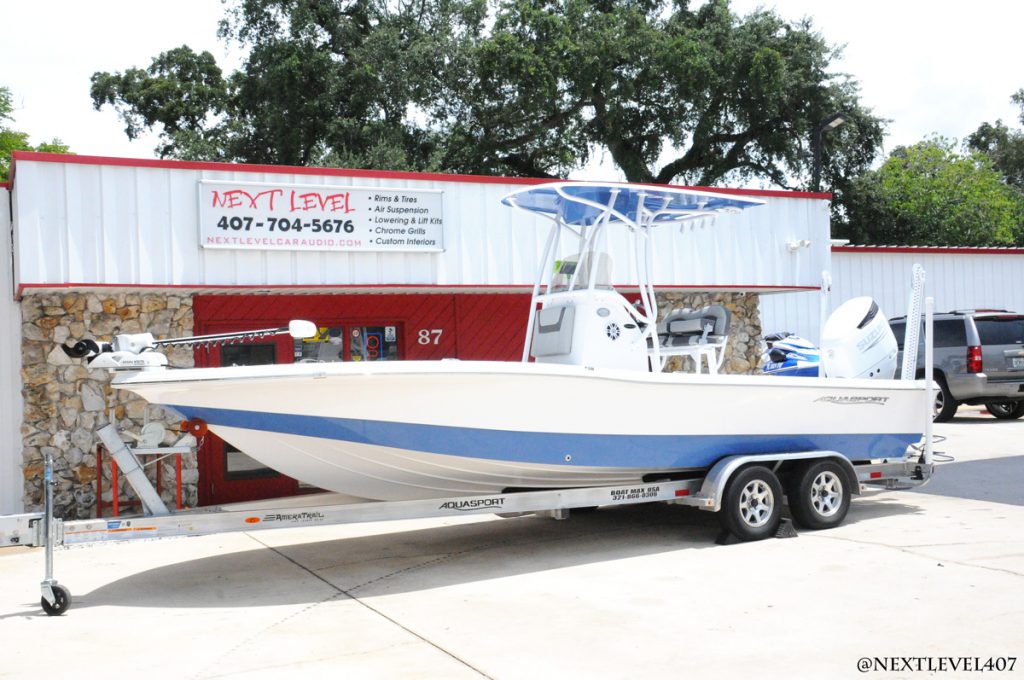 2021-Blue-Aquasport-Trolling-Motor-Minn-Kota-Exta-24V-Power-Connector-Fabrication-Next-Level-Store-Front-Full-Profile-On-Trailer-3