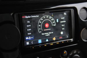 k40 system radar detector screen showing rear radar alert and 0 miles per hour on screen