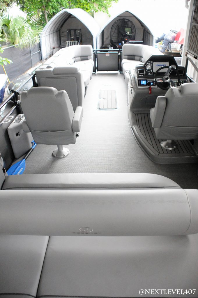 top view of the inside of a regency pontoon boat