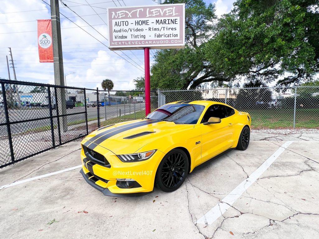 A customized Mustang upgraded by Orlando Custom Audio.