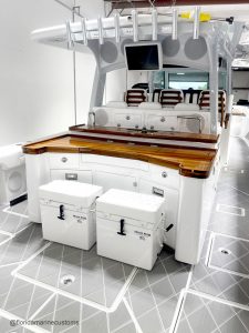 Next Level Orlando shows a center console yacht that has been upgraded with storm gray SeaDek covering, which prevents slips and falls on your boat.