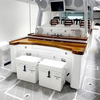 Next Level Orlando shows a center console yacht that has been upgraded with storm gray SeaDek covering, which prevents slips and falls on your boat.