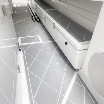 Next Level Orlando shows hydrasports custom boat covered in Sea Deck custom flooring.