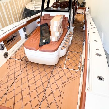 Next Level Orlando shows the deck and seating of an Invincible brand boat upgraded with SeaDek.