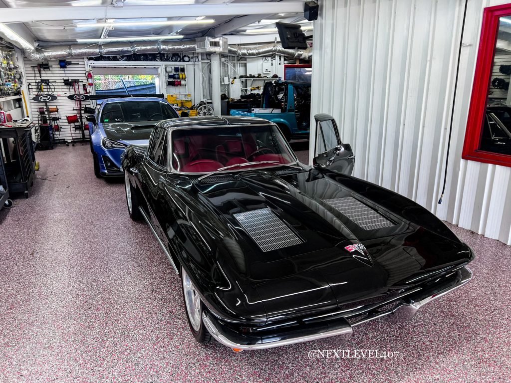 Corvette Stingray, photo of car in shop.